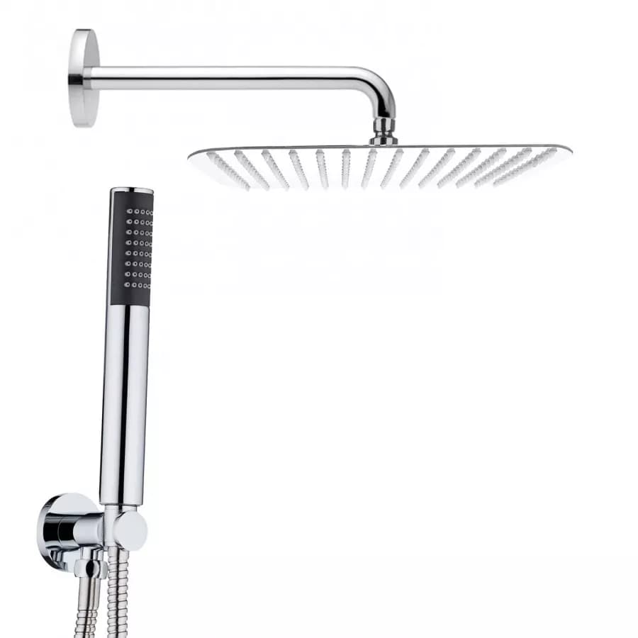 Composizione doccia con braccio 28 cm, soffione 25x15 e doccino con flessibile