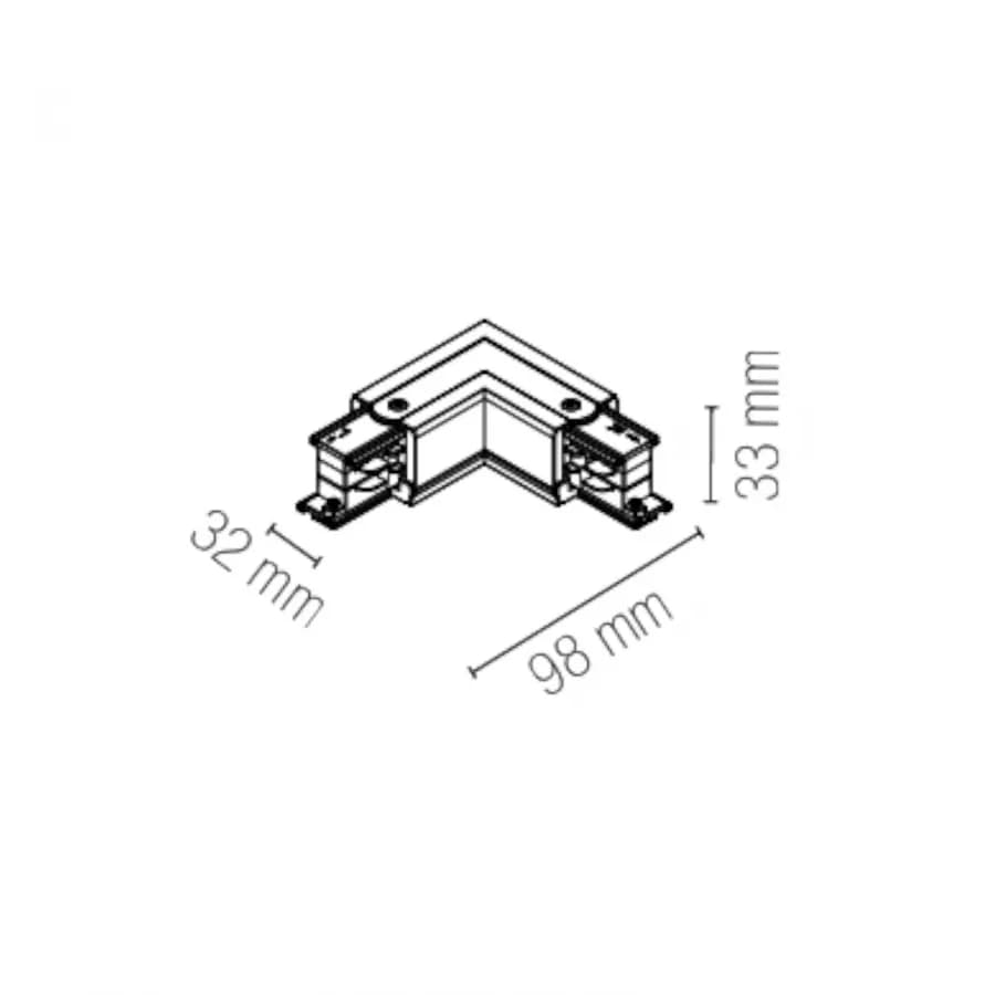 Connettore a L sinistro per binario guida trifase in alluminio nero - Radius