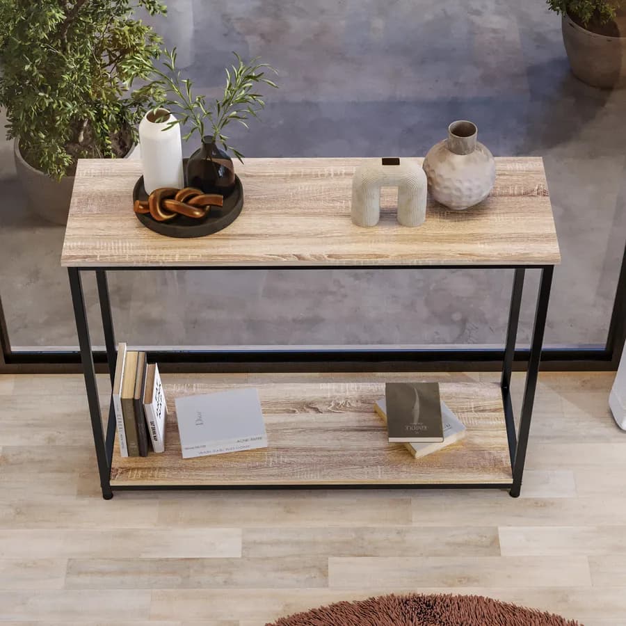 Consolle 106x81h cm top effetto rovere e struttura in metallo nero - Duke