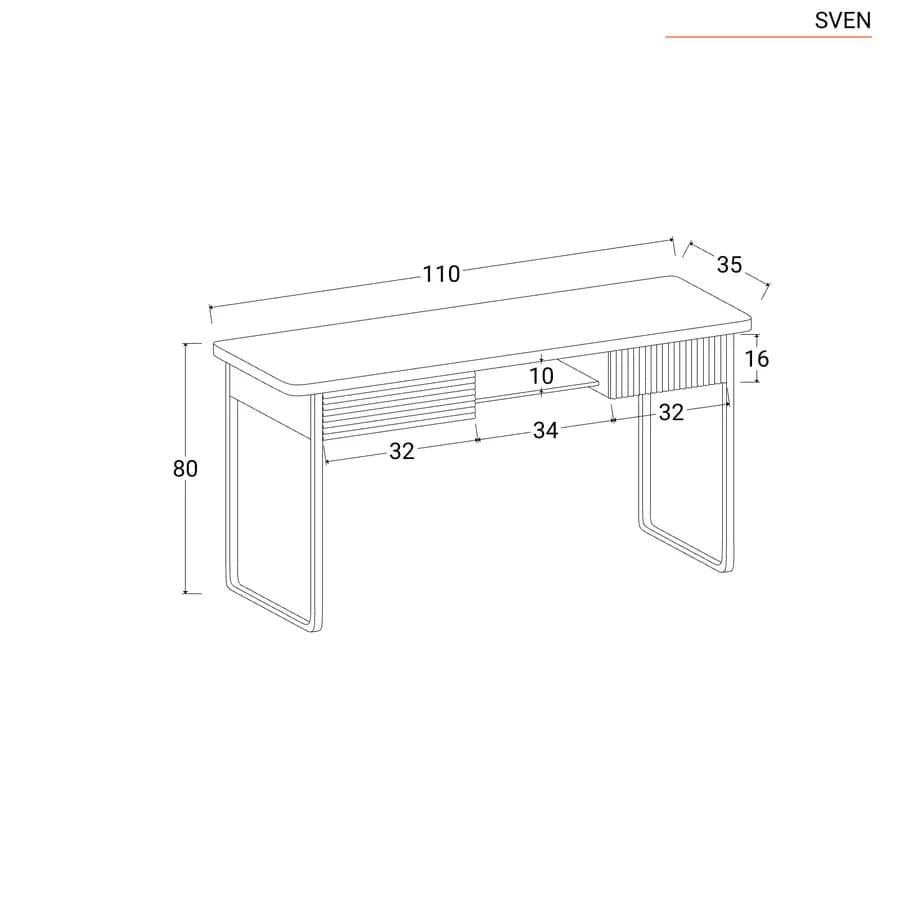 Consolle 110 cm in legno cannettato noce e nero con due cassetti - Sven