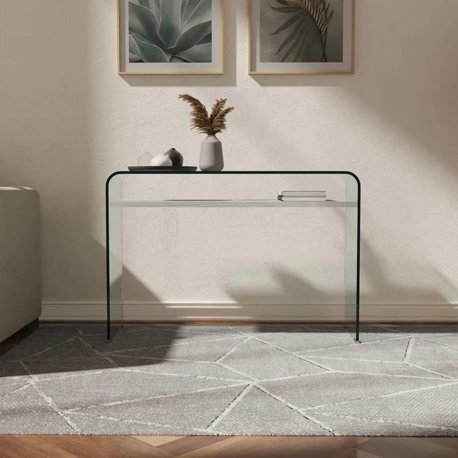 Consolle 110x35 cm in vetro con ripiano bianco - City