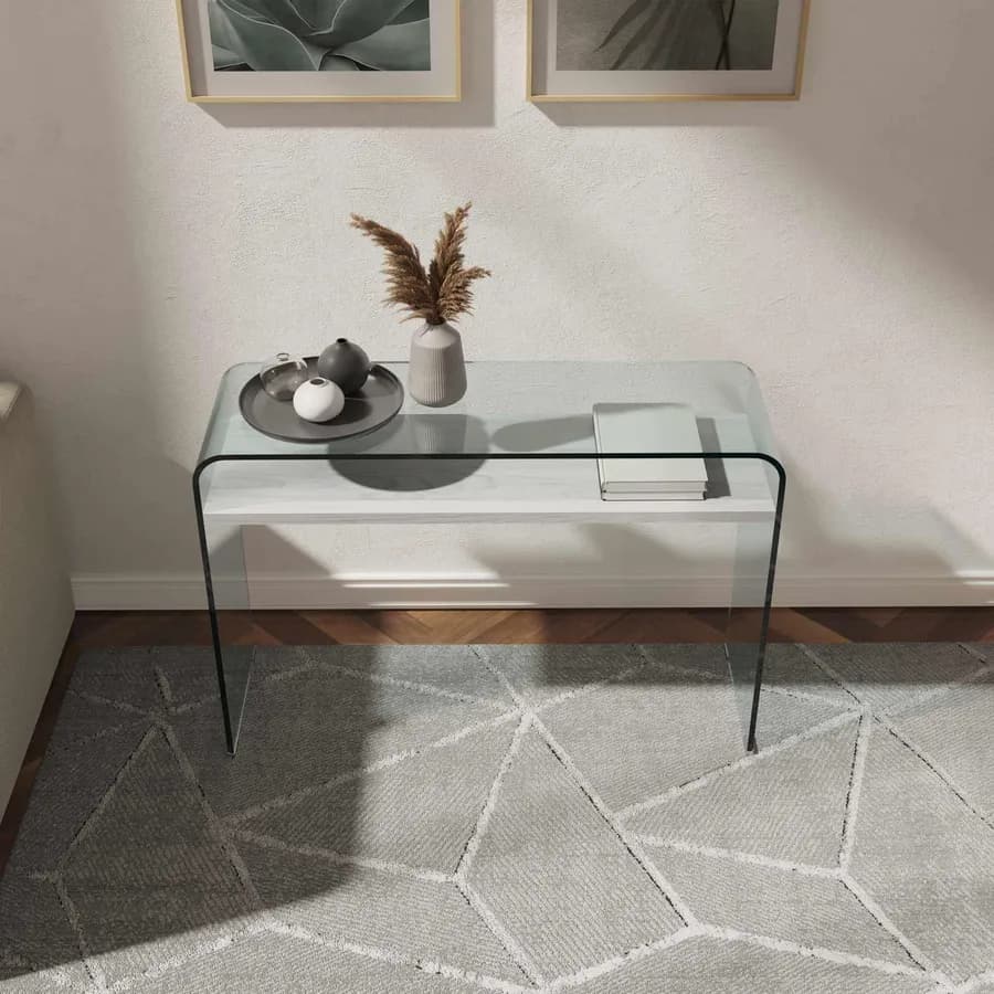 Consolle 110x35 cm in vetro con ripiano bianco - City