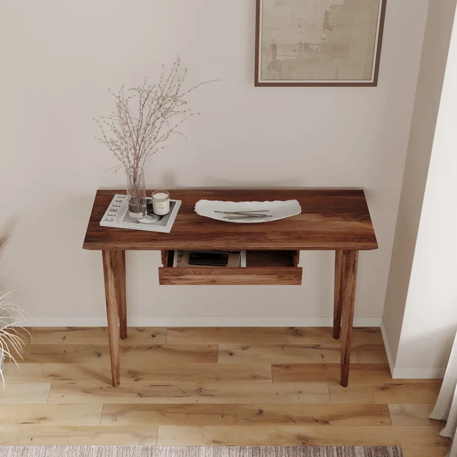 Consolle 110x40 cm in legno di mango naturale con cassetto - Tiberius