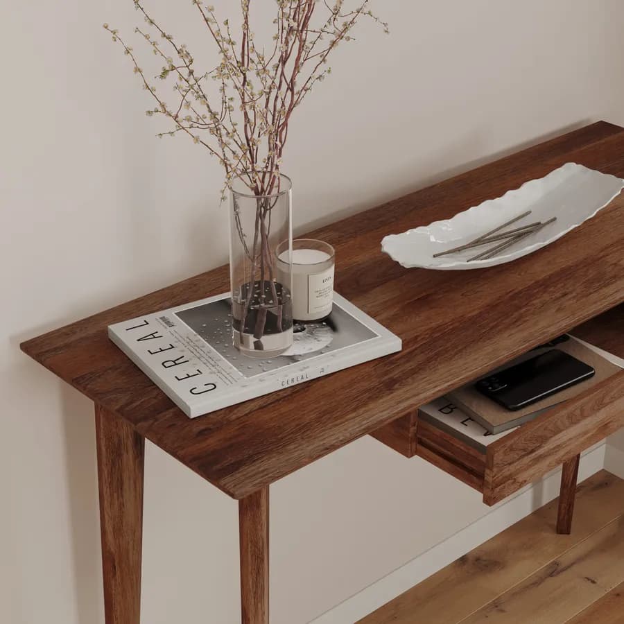Consolle 110x40 cm in legno di mango naturale con cassetto - Tiberius
