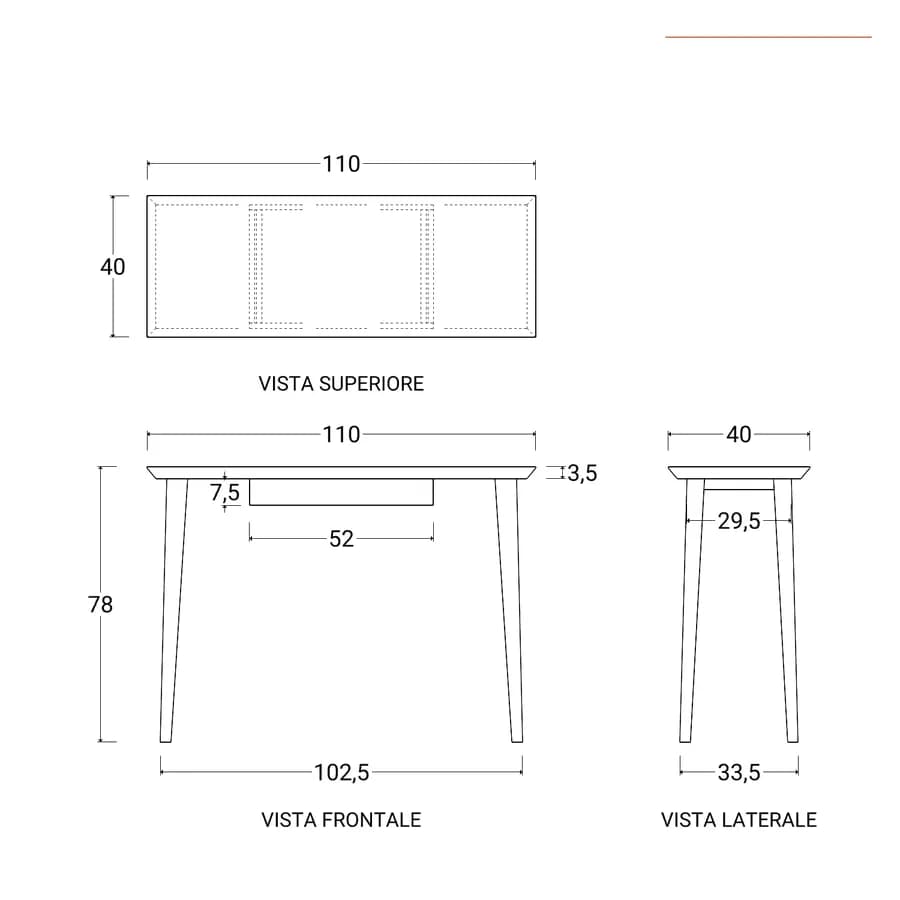 Consolle 110x40 cm in legno di mango naturale con cassetto - Tiberius