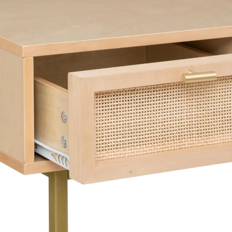 Consolle 110x80h cm in legno e rattan naturale con 3 cassetti e struttura oro - Vallecas