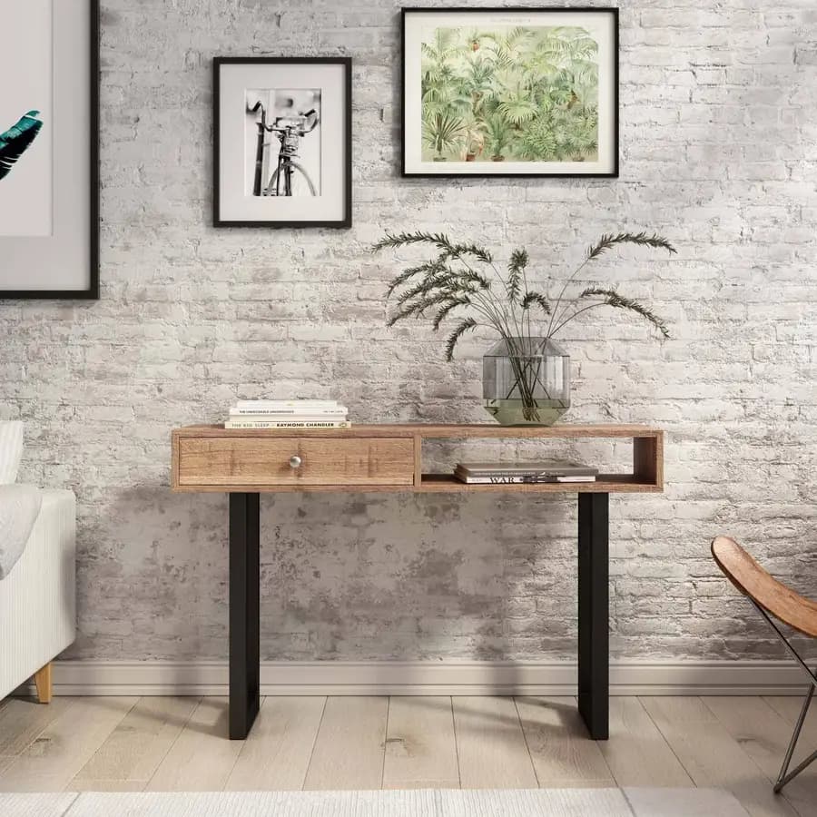 Consolle 118x75h cm in legno di acacia e metallo nero - Freia Acacia