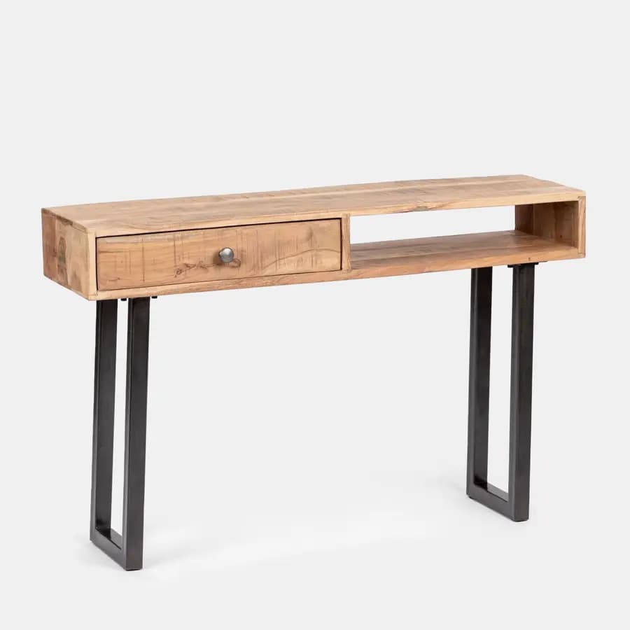 Consolle 118x75h cm in legno di acacia e metallo nero - Freia Acacia