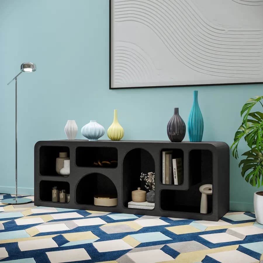 Porta tv 130x50h cm in legno nero effetto pietra - Hermosa