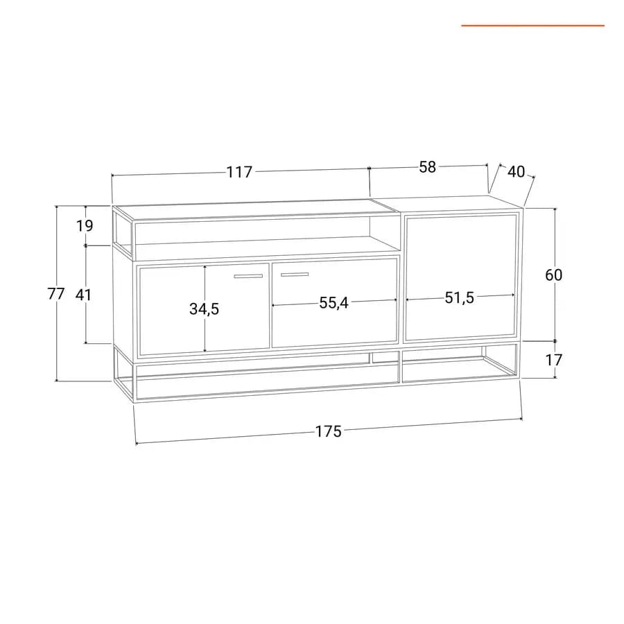 Madia 175x77h cm in legno di acacia e metallo con 3 ante - Freia Acacia