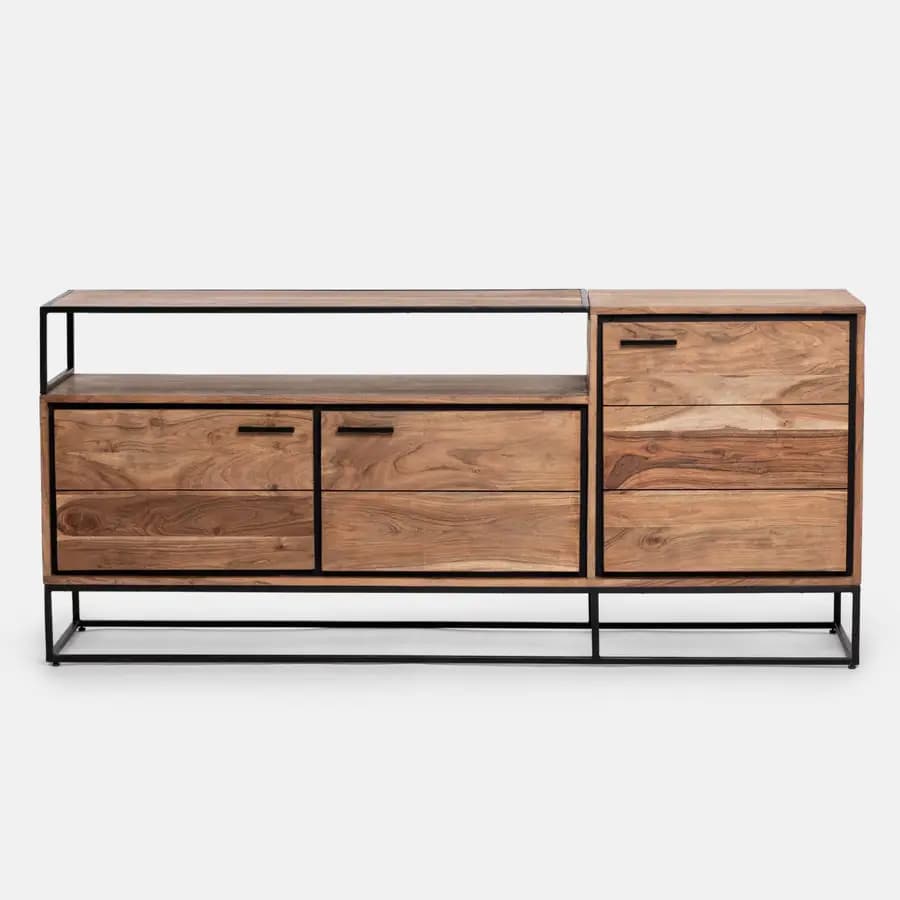Madia 175x77h cm in legno di acacia e metallo con 3 ante - Freia Acacia