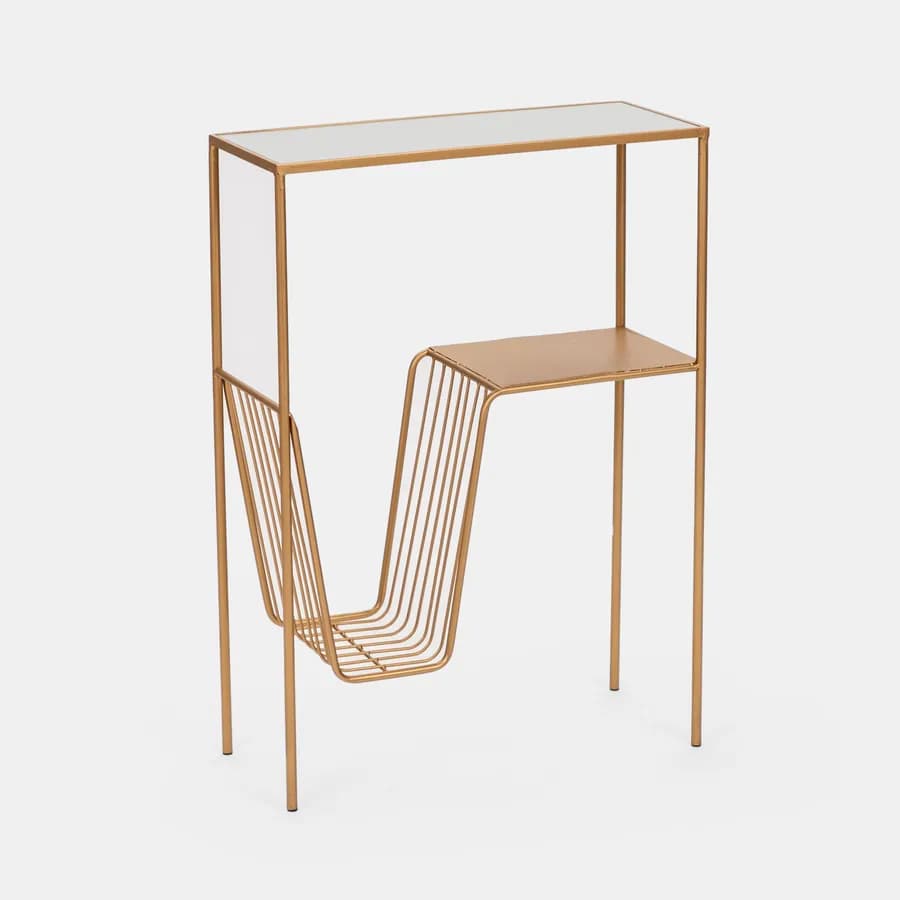 Consolle 59x64h cm oro piano in vetro con portariviste - Richmond