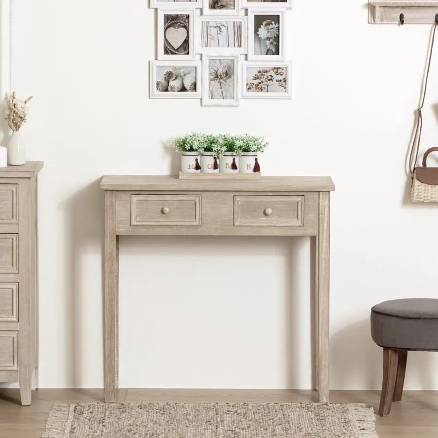 Consolle 80x76h cm effetto legno anticato con 2 cassetti - Eveline