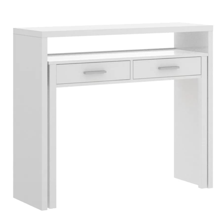 Consolle con scrivania estraibile 99x36-70 cm in legno bianco lucido - Savage
