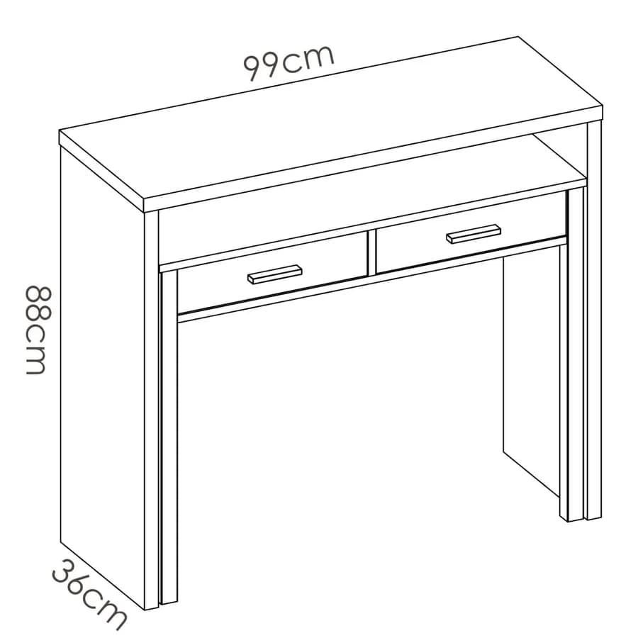 Consolle con scrivania estraibile 99x36-70 cm in legno bianco lucido - Savage