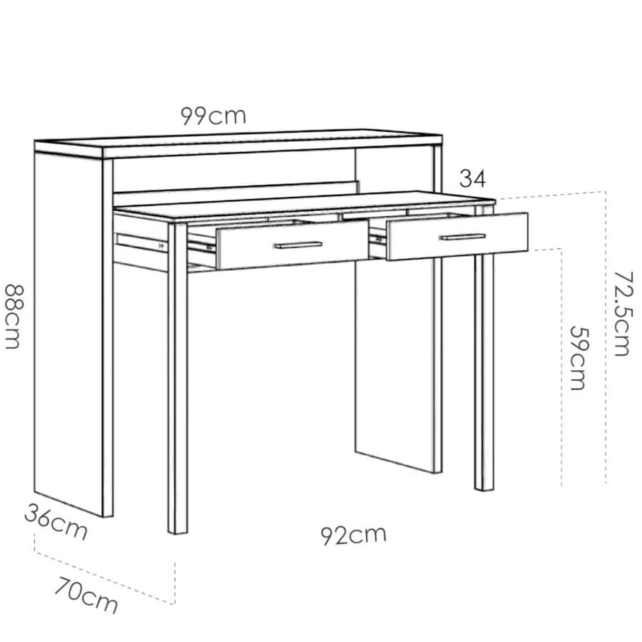 Consolle con scrivania estraibile 99x36-70 cm in legno bianco lucido - Savage
