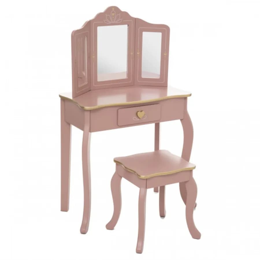 Consolle con specchio e sgabello per bambini 59X98h cm rosa - Kids