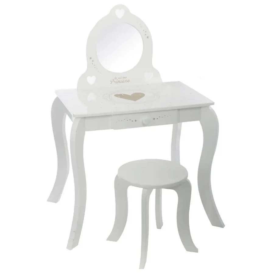 Consolle con specchio e sgabello per bambini 71x91h cm in legno bianco - Kids