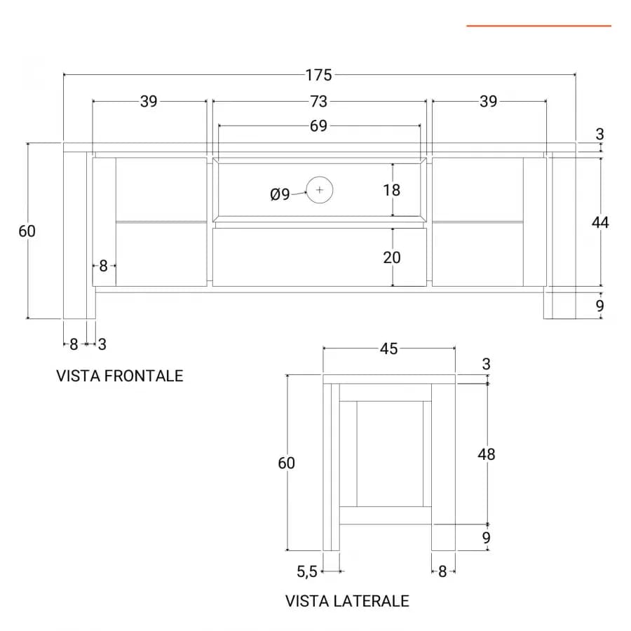 Mobile porta tv 175 cm in legno di acacia - Freia Acacia