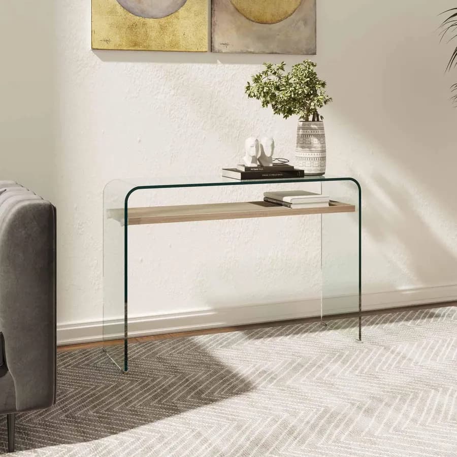 Consolle 110x35 cm in vetro con ripiano rovere - City