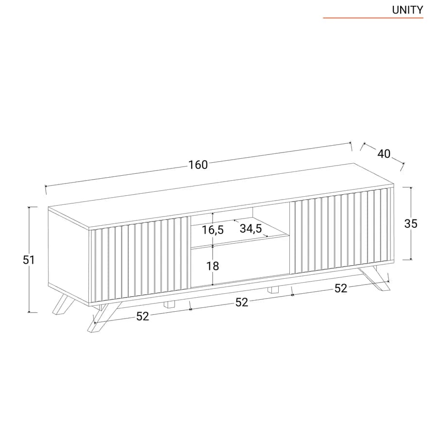 Mobile porta tv 160x51h cm in legno rovere horizon con ante scorrevoli cannettate - Unity