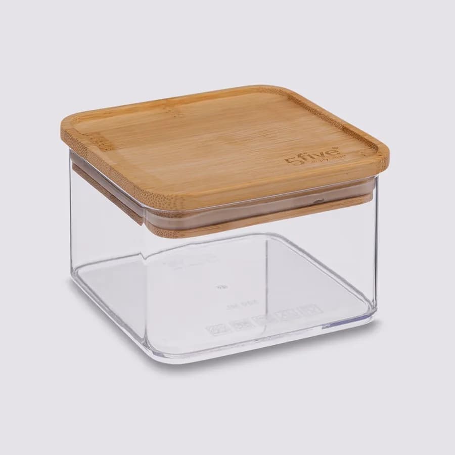 Contenitore 10x7h cm ermetico ed impilabile trasparente con coperchio in bambù - Elgar