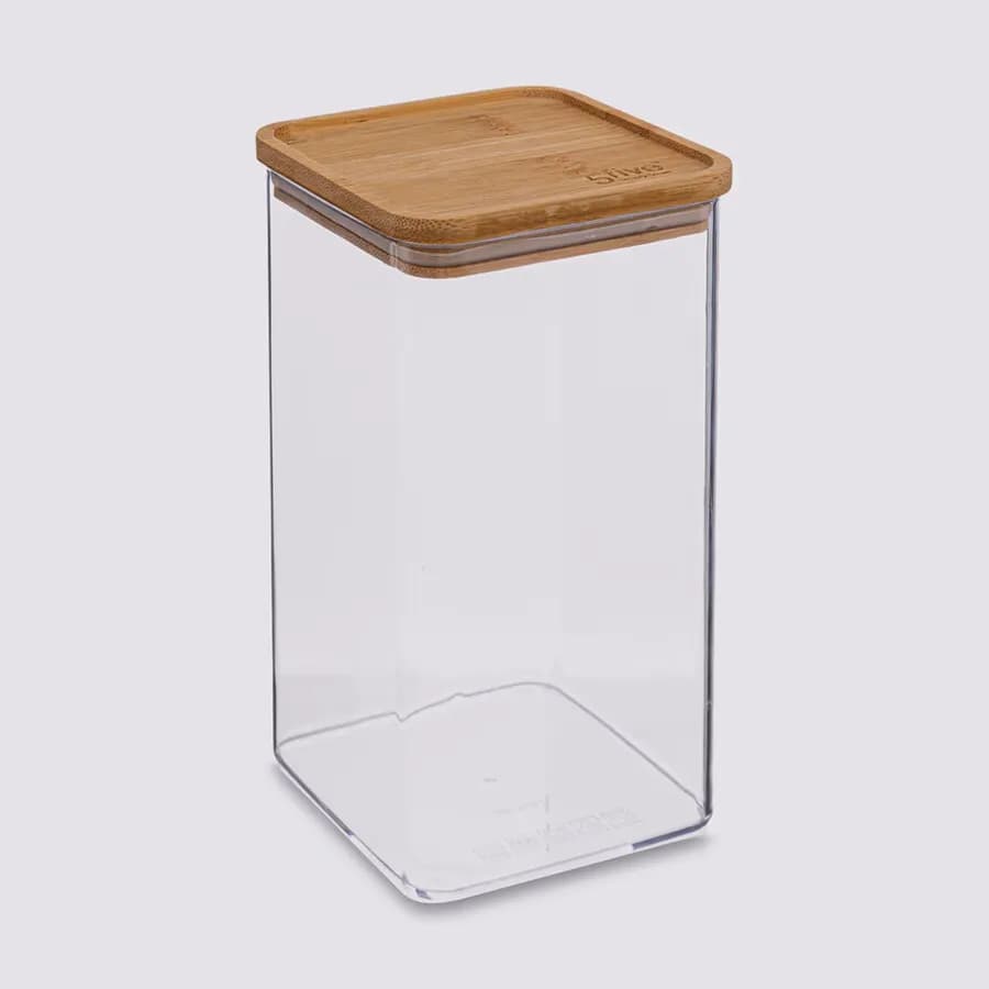 Contenitore 10x21h cm ermetico ed impilabile trasparente con coperchio in bambù - Elgar