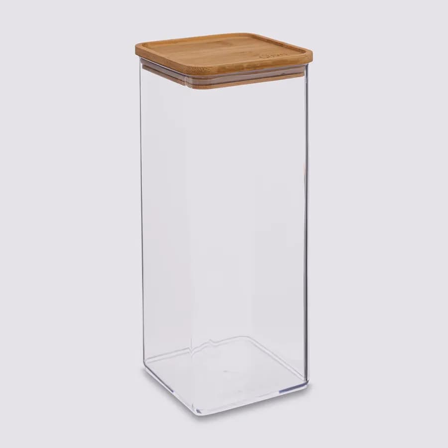 Contenitore 10x27h cm ermetico ed impilabile trasparente con coperchio in bambù - Elgar