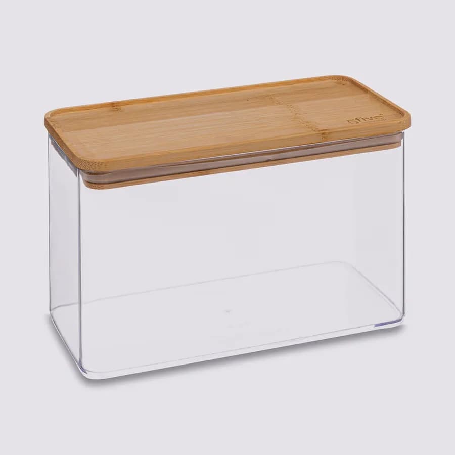 Contenitore 20x14h cm ermetico ed impilabile trasparente con coperchio in bambù - Elgar