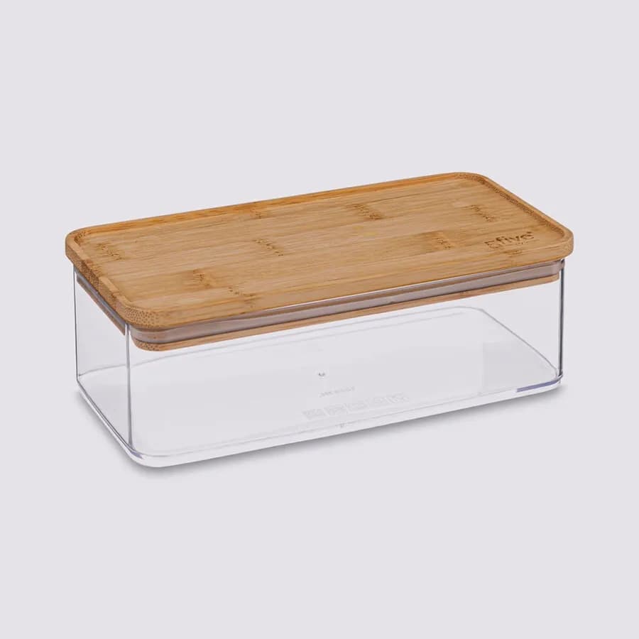 Contenitore 20x7h cm ermetico ed impilabile trasparente con coperchio in bambù - Elgar