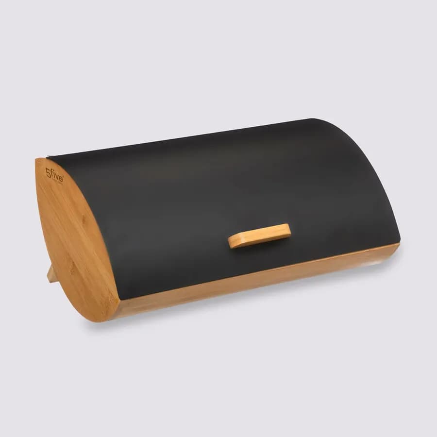 Contenitore per il pane 36x17h cm in bambù naturale e metallo nero