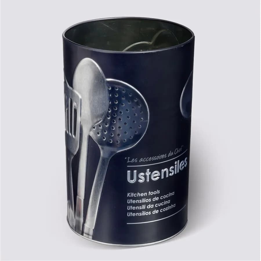 Contenitore per utensili in metallo nero con disegno in rilievo - Savory
