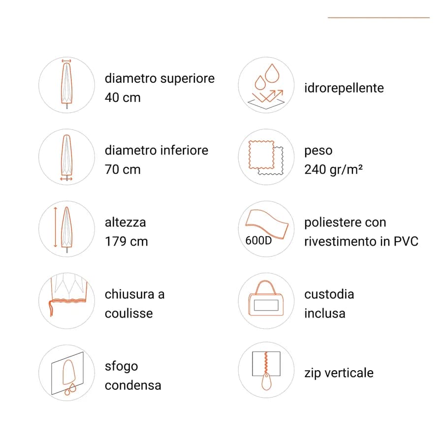 Copertura protettiva per ombrellone a parete 179h cm in poliestere idrorepellente antracite - Wakanda