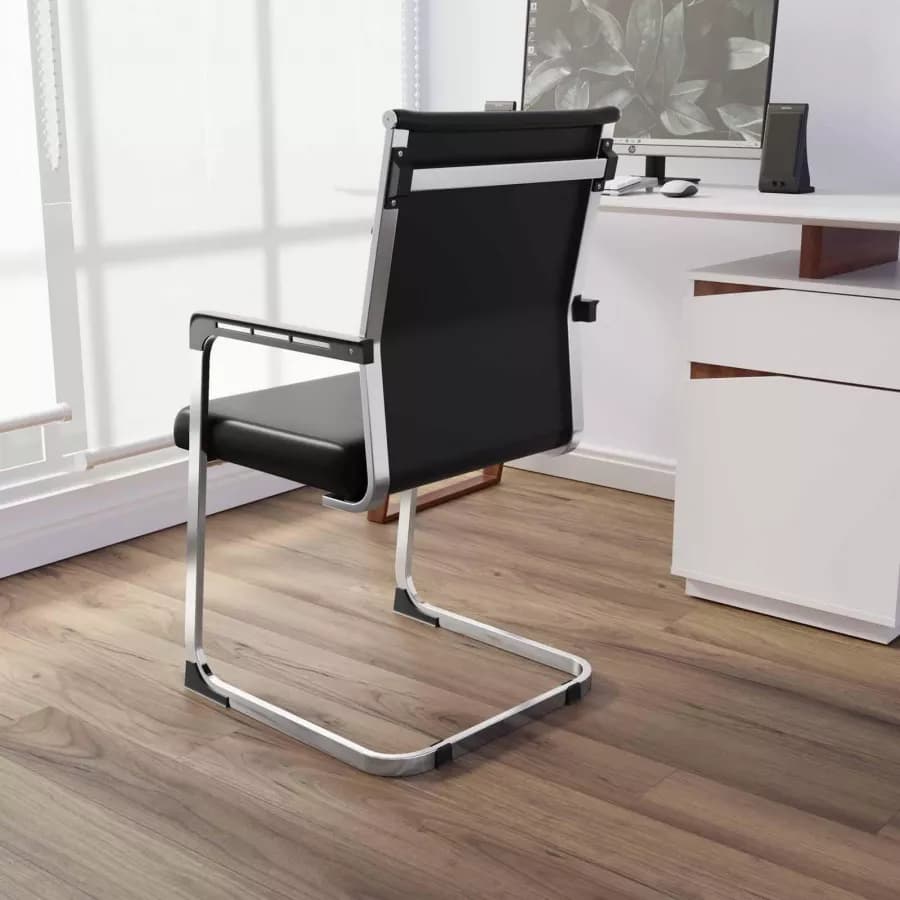 Set 2 poltrone da ufficio in similpelle nero con struttura a slitta cromo - Senior