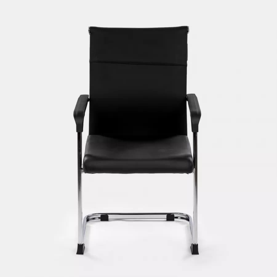 Set 2 poltrone da ufficio in similpelle nero con struttura a slitta cromo - Senior