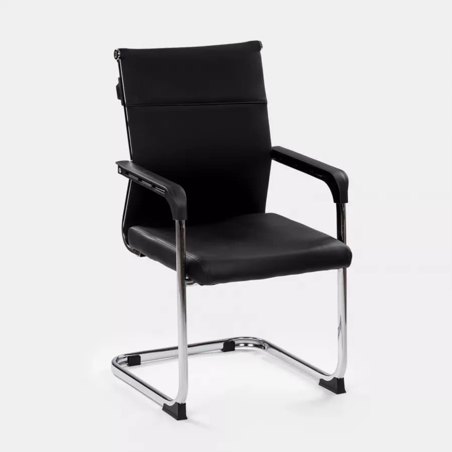 Set 2 poltrone da ufficio in similpelle nero con struttura a slitta cromo - Senior