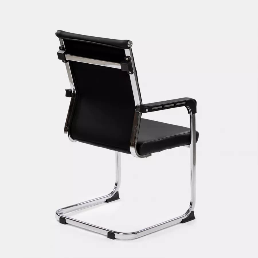 Set 2 poltrone da ufficio in similpelle nero con struttura a slitta cromo - Senior