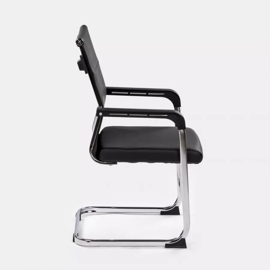 Set 2 poltrone da ufficio in similpelle nero con struttura a slitta cromo - Senior