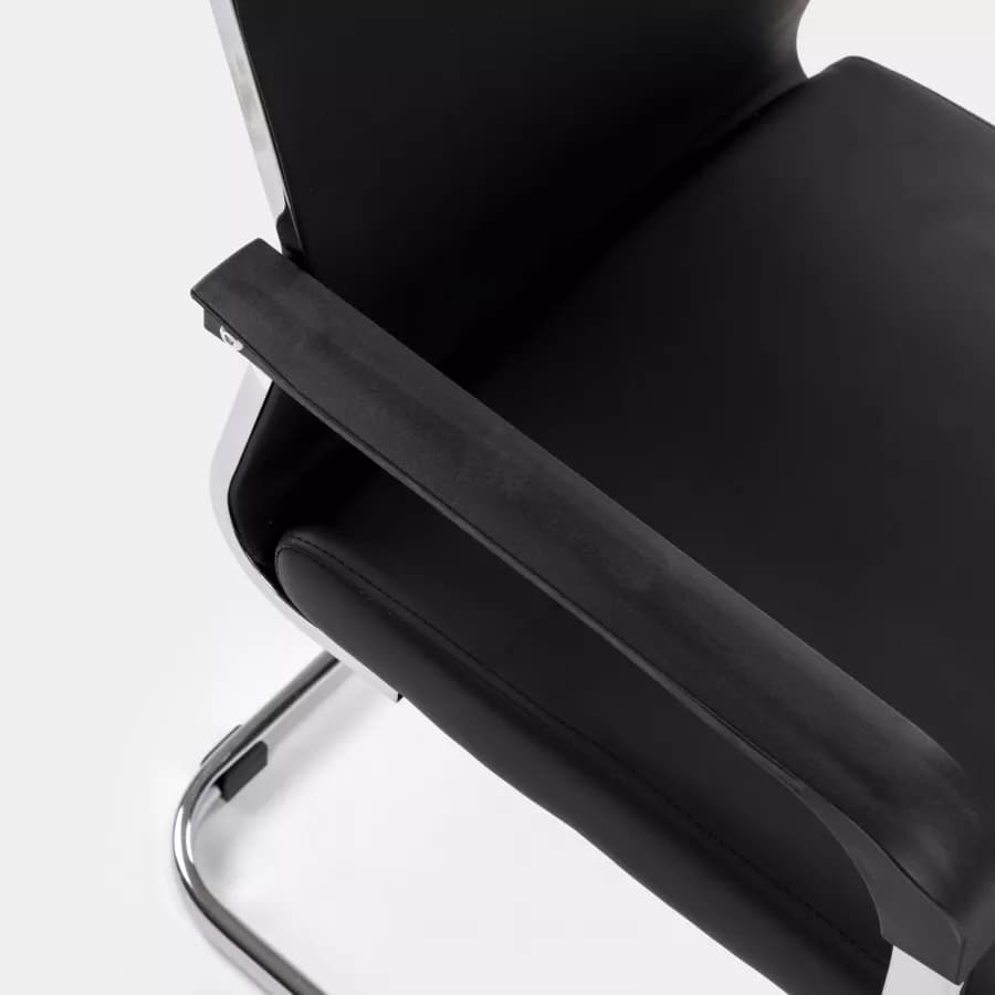 Set 2 poltrone da ufficio in similpelle nero con struttura a slitta cromo - Senior