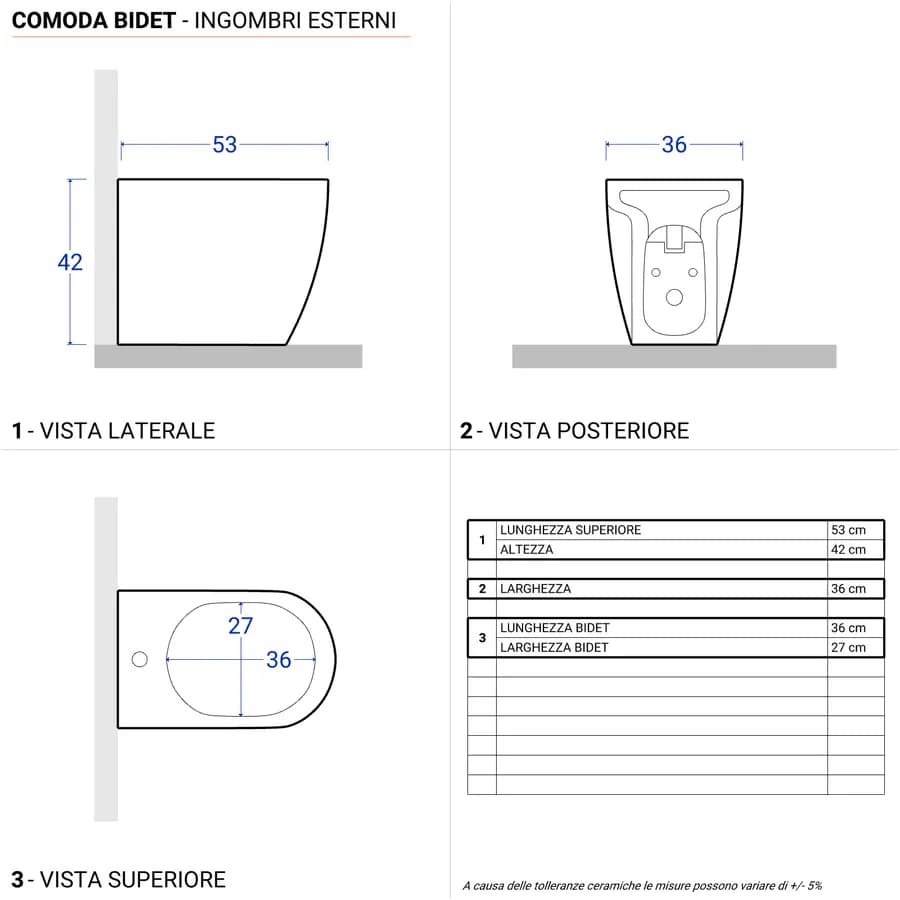 Coppia di sanitari Azzurra Comoda filomuro vaso + bidet + sedile softclose