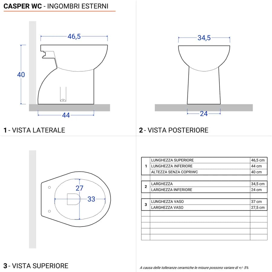 Sanitari tradizionali con scarico a terra e sedile softclose bianco - Casper