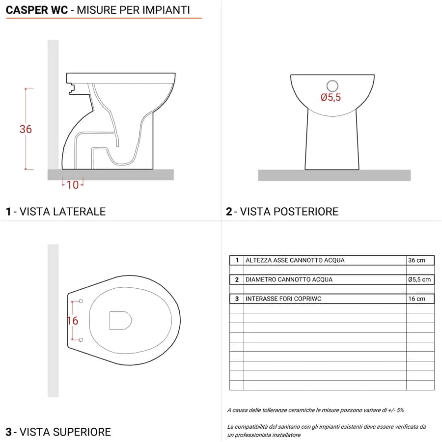 Sanitari tradizionali con scarico a terra e sedile softclose bianco - Casper