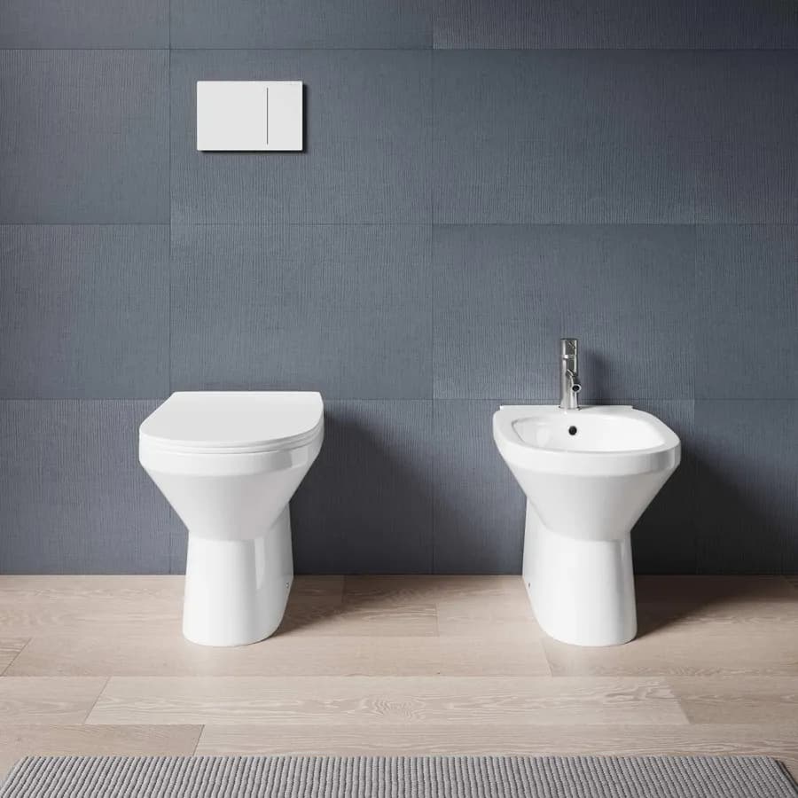 Coppia di sanitari filomuro senza brida con copriwc softclose - Misk