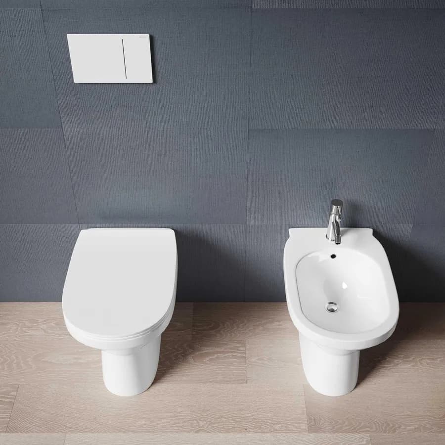 Coppia di sanitari filomuro senza brida con copriwc softclose - Misk