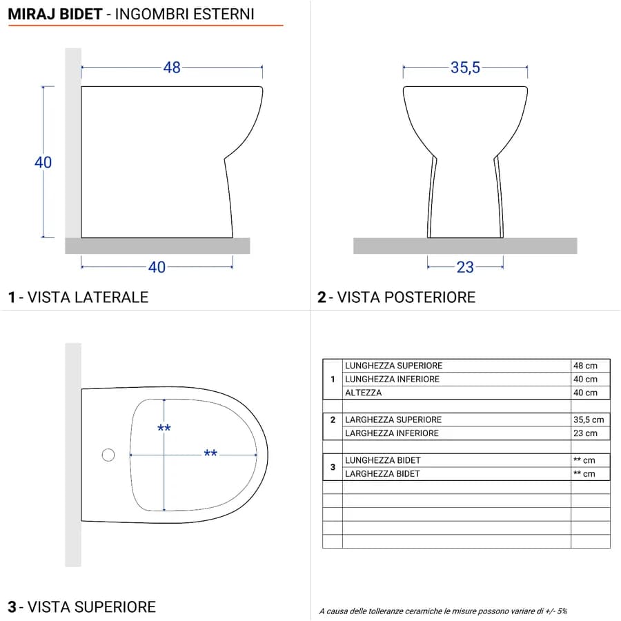 Coppia di sanitari filomuro in ceramica con curva tecnica e sedile softclose - Miraj