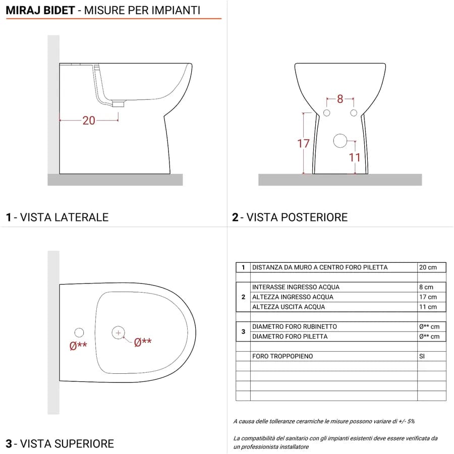 Coppia di sanitari filomuro in ceramica con curva tecnica e sedile softclose - Miraj
