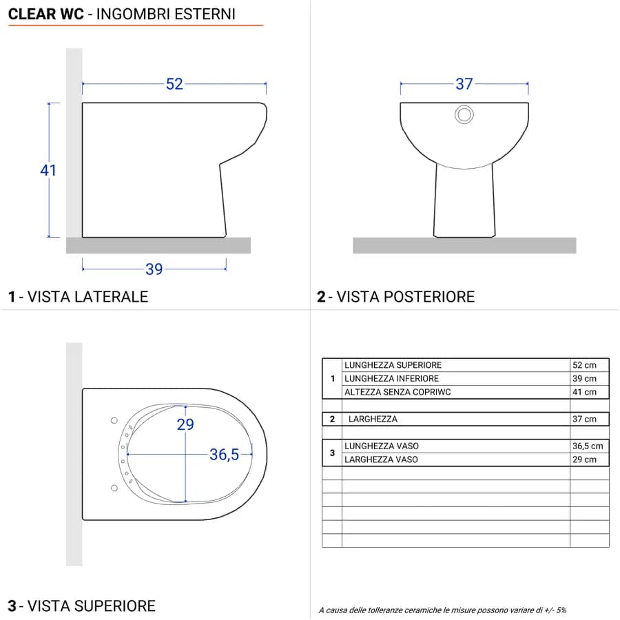 Coppia di sanitari filomuro in ceramica rimless con copriwc softclose - Clear
