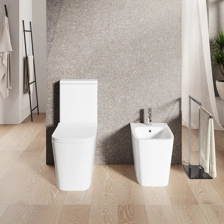 Sanitari filomuro monoblocco rimless sedile SoftcCose a sgancio rapido - Teo