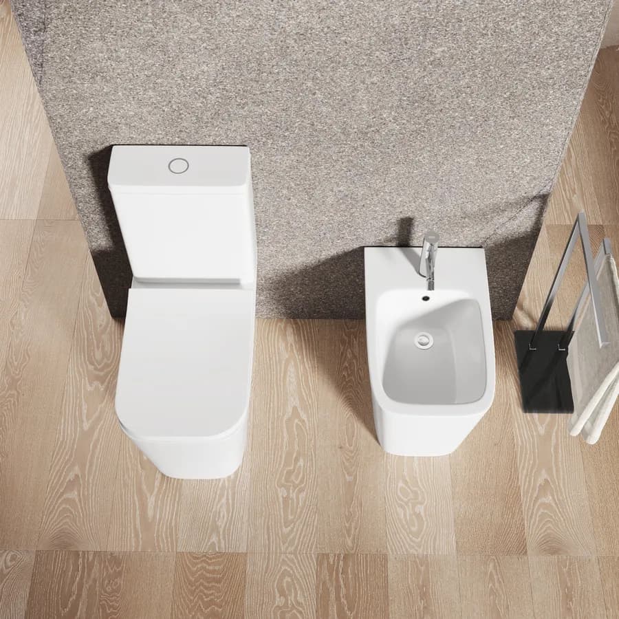 Sanitari filomuro monoblocco rimless sedile SoftcCose a sgancio rapido - Teo