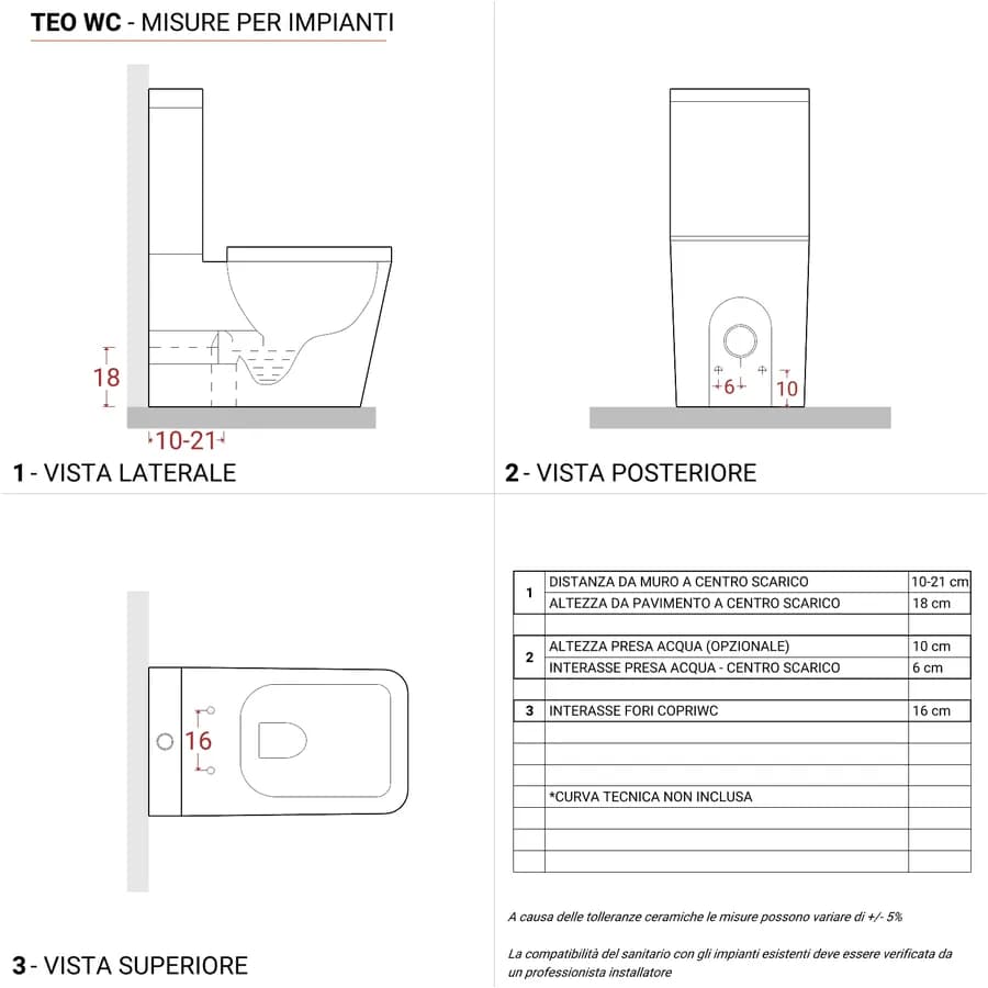 Sanitari filomuro monoblocco rimless sedile SoftcCose a sgancio rapido - Teo